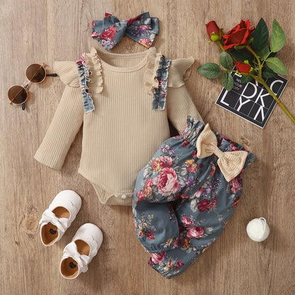 Ruffles Romper Top Bow Leopard Pants New Born Sets