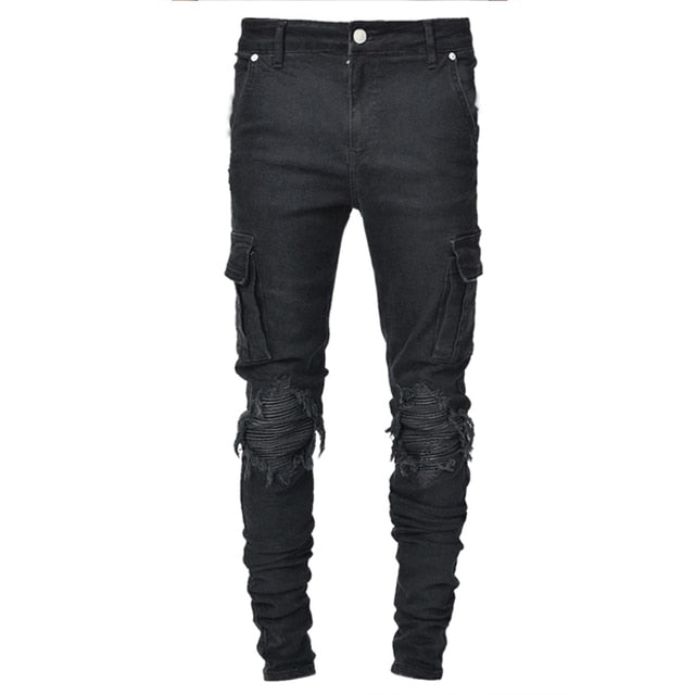 Jeans Trousers Men Multi Pocket | Mens Jeans Cargo Pockets | Cargo Jeans Men Clothing - Jeans