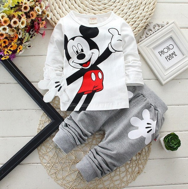 Toddler Kids Cartoon Minnie Dot Long Sleeve T-shirt+pants Sets