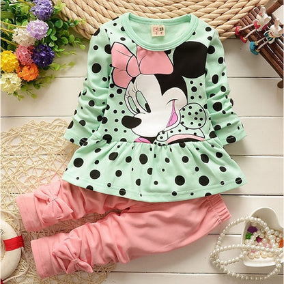 Toddler Kids Cartoon Minnie Dot Long Sleeve T-shirt+pants Sets