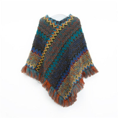 Imitation Cashmere Women Scarf Winter Plaid Tassel High Quality Pullover Poncho