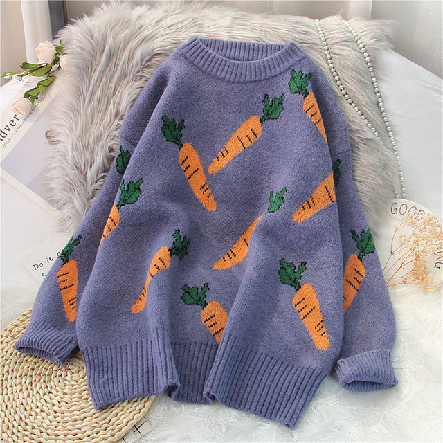 Knitted Sweater Women Carrot Pattern Long Sleeve Pullover
