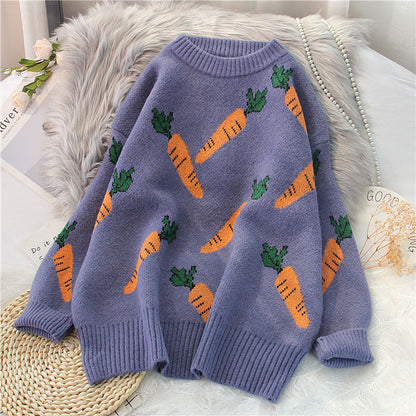 Knitted Sweater Women Carrot Pattern Long Sleeve Pullover