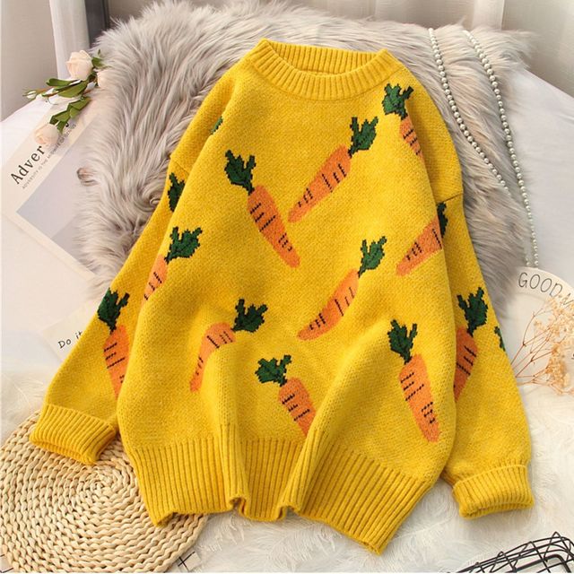 Knitted Sweater Women Carrot Pattern Long Sleeve Pullover