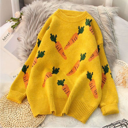 Knitted Sweater Women Carrot Pattern Long Sleeve Pullover