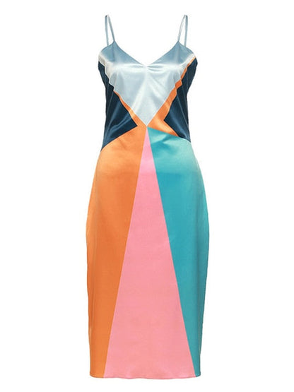 Satin Dress Sexy Sleeveless Print Contrast Spring dress