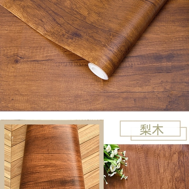 Pvc Waterproof Stickers Self-adhesive Wood Pattern Solid Color Home Decor