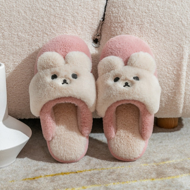 Non-slip Soft Warm House Shoes Men Ladies Indoor Bedroom Couples Cartoon Rabbit Bear Floor Slides