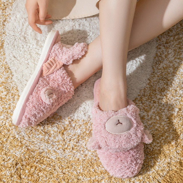 Non-slip Soft Warm House Shoes Men Ladies Indoor Bedroom Couples Cartoon Rabbit Bear Floor Slides