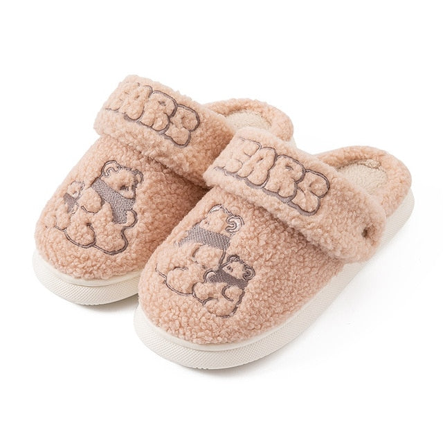 Non-slip Soft Warm House Shoes Men Ladies Indoor Bedroom Couples Cartoon Rabbit Bear Floor Slides