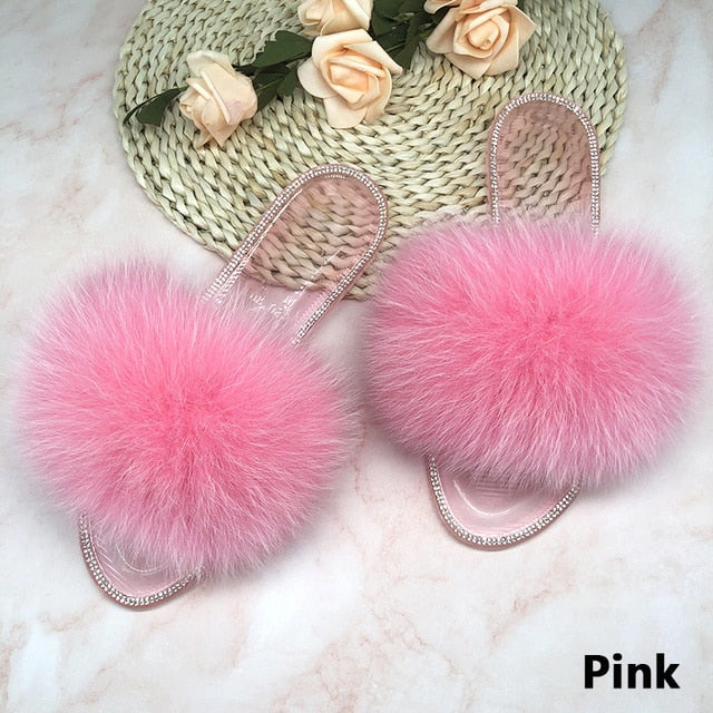 Summer Jelly Shoes Plush Fur Slippers Flat Sandals