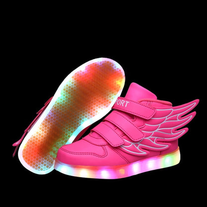 UncleJerry Children Glowing Shoes with wings for Boys and Girls LED Sneakers with fur inside