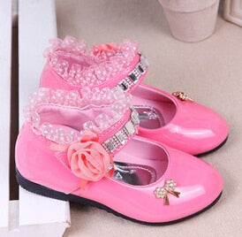 Princess Lace PU Leather Shoes Cute Bowknot Rhinestone For Toddler Shoes|Leather Shoes|