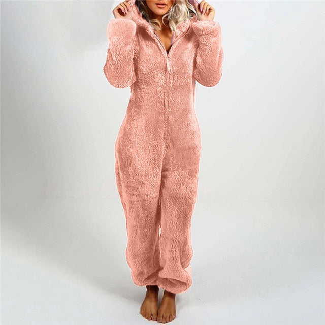 Solid Color Long-sleeve Winter Warm Plush Romper