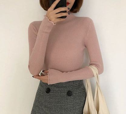 Elastic Slim Sweater Women Turtleneck