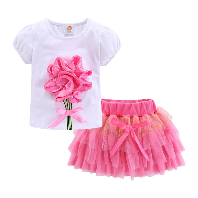 Cute Girls Outfits Boutique 3d Flower Lace Bow Tulle Tutu Skirt Sets For Toddler Gir