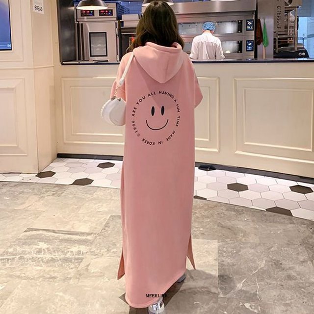 Hoodied Loose Waist Long Sleeve Long Dress