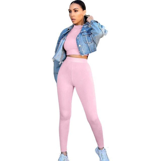 Long Sleeve Crop Tops Tshirt Leggings Pants Set Bodycon Tracksuits