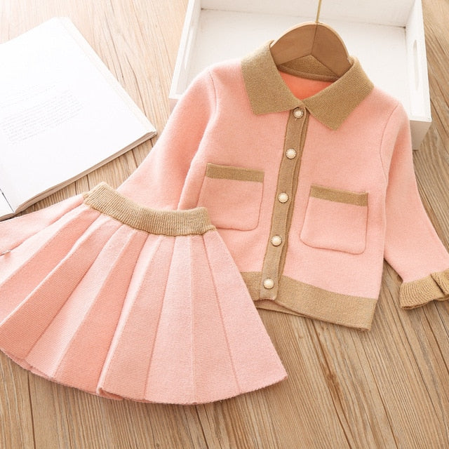 Long Sleeve Top+pleated Skirt Toddler Girls