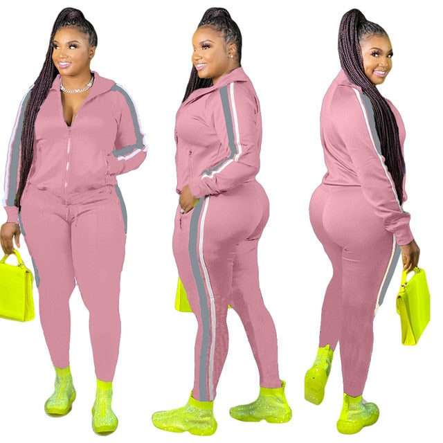 Hooded Collar Patchwork Tracksuit Set for Women