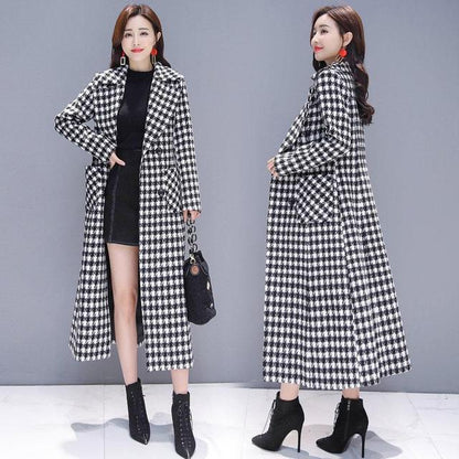 Plaid Woolen Jacket Ladies Clothing Elegant Slim Temperament Long Outwear