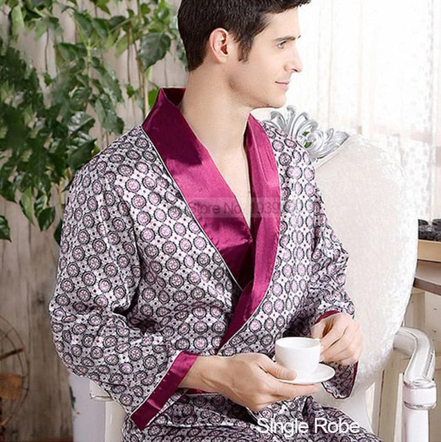 Nightgown Satin Kimono Bathrobe Sleepwear for Men