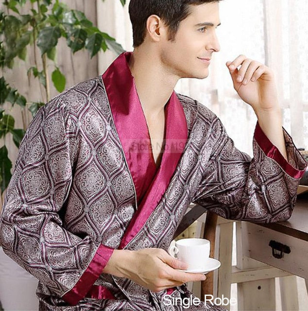 Nightgown Satin Kimono Bathrobe Sleepwear for Men