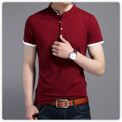 Full Sleeve Tshirt Men Solid Color Mandarin Collar Long Shirt - T-shirts