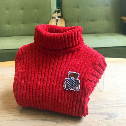 Knitted Turtleneck Pure Winter Sweater With Bear