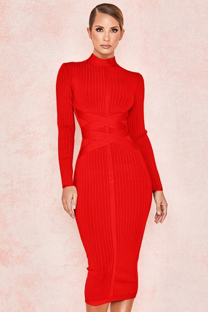 Turtleneck Long Sleeve Lace Up Bandage Dress