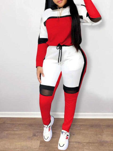 Two Piece Color-lump Tracksuit Pants Set