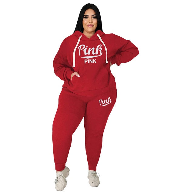 Two Piece Set Long Sleeve Hoodie Pant - Plus Size Sets