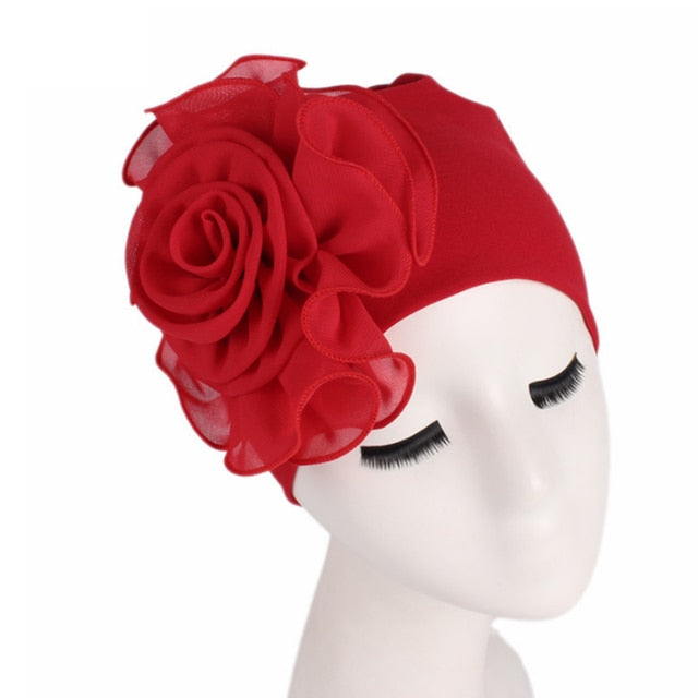 Large Flower Stretch Scarf Hat Ladies Elegant Fashion Hair Accessories Chemo Hat Women Turban Bandanas