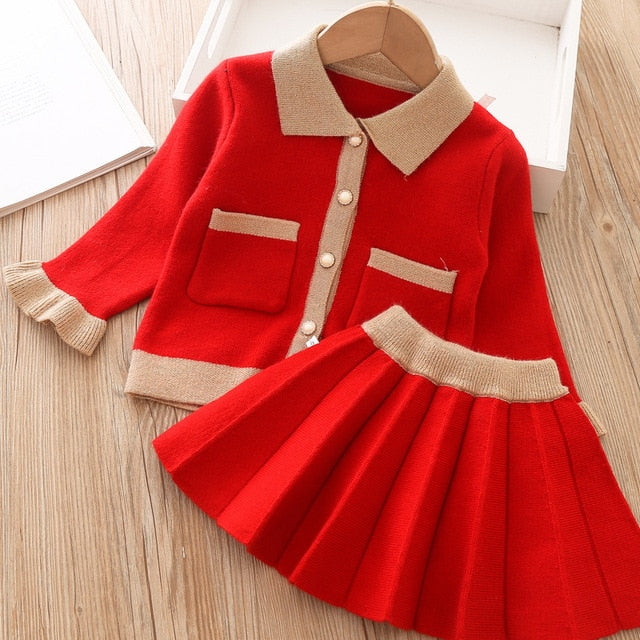 Long Sleeve Top+pleated Skirt Toddler Girls