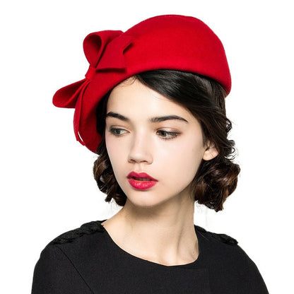 Wool Fascinators Fedora Women Red Church Hats White Black Wedding Ladies Hat Felt Bow Berets Caps Pillbox Hat