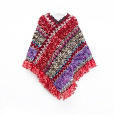 Imitation Cashmere Women Scarf Winter Plaid Tassel High Quality Pullover Poncho