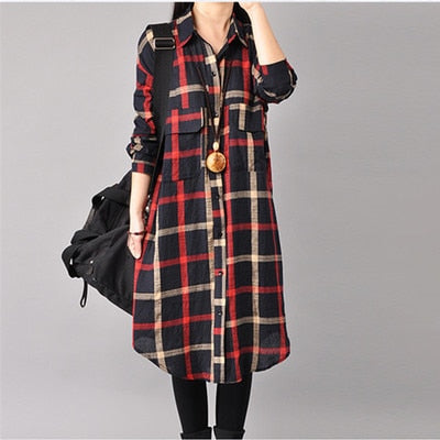 Vintage Kimono Long Plaid Shirt for Women - Azahshopping