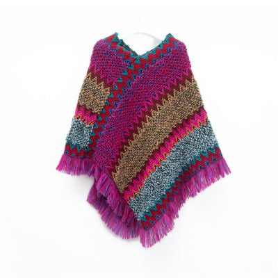 Imitation Cashmere Women Scarf Winter Plaid Tassel High Quality Pullover Poncho