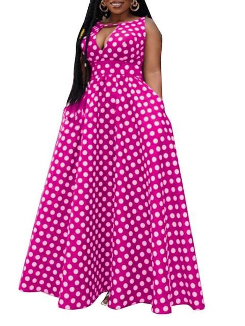 Women Deep V Neck  Polka Dot Maxi  Off Shoulder Half Sleeve Loose Casual Printed  Long Summer Dress