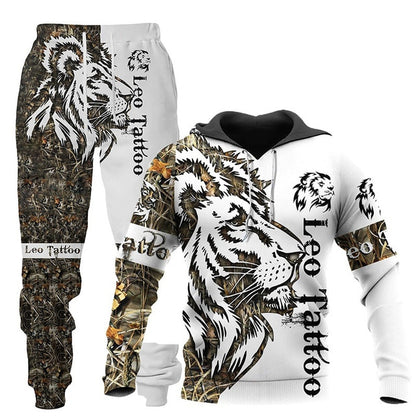 Winter 3d Printed Wolf Men Hooded Sweater Pants Tracksuits 2 Piece Set