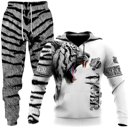 Winter 3d Printed Wolf Men Hooded Sweater Pants Tracksuits 2 Piece Set