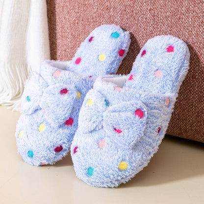 Home Slippers Cute Autumn Bow Warmth Thick Plush PVC Non Slip Leisure Shoes