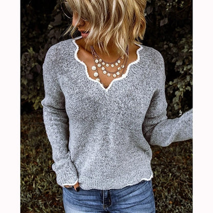 Women Knitted Sweaters New Wave V Neck Pullover Tops