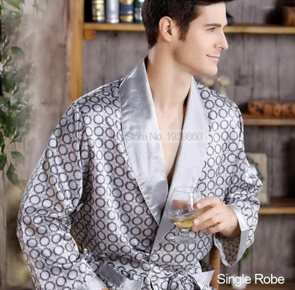 Nightgown Satin Kimono Bathrobe Sleepwear for Men