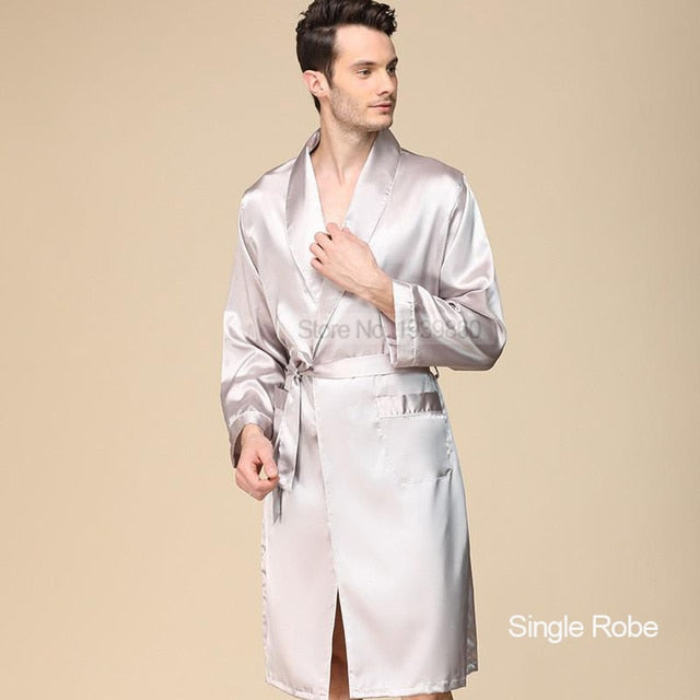 Nightgown Satin Kimono Bathrobe Sleepwear for Men