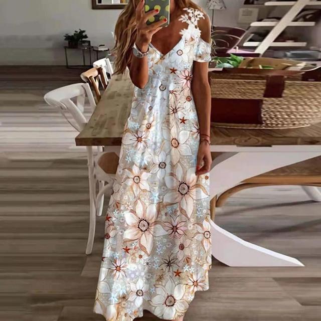 Spring Summer Off Shoulder Bohemian Maxi Dress