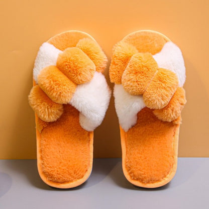Women Furry Slippers Soft Plush Cross Faux Fur Indoor Slippers