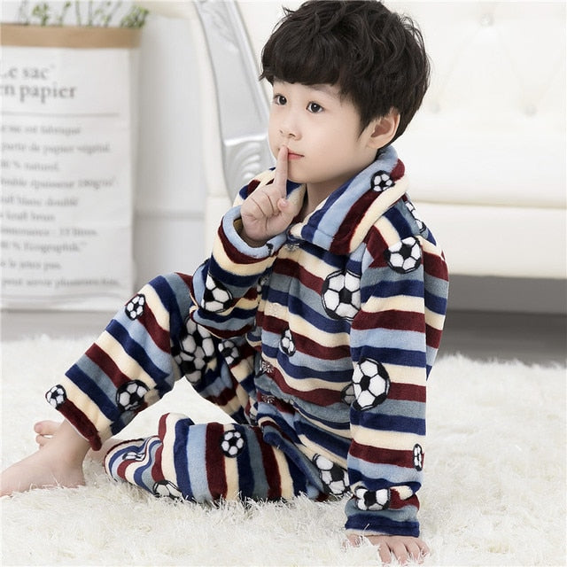 Winter Thicken Warm Home Wear Cartoon Lapel Long Sleeve Pajama Sets