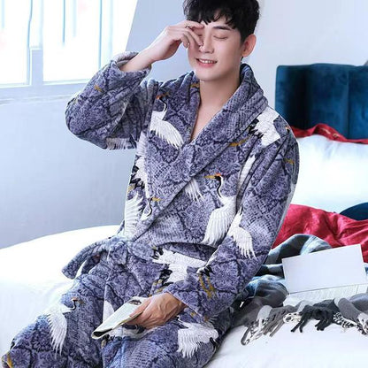 Winter Flannel Long Robe Thick Warm Sleepwear