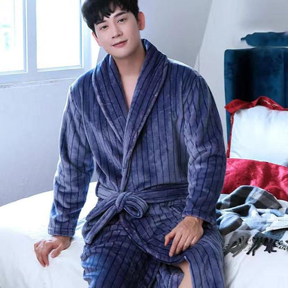 Winter Flannel Long Robe Thick Warm Sleepwear